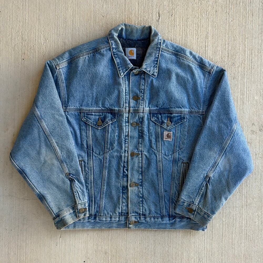 Carhartt denim blue jean trucker work wear jacket